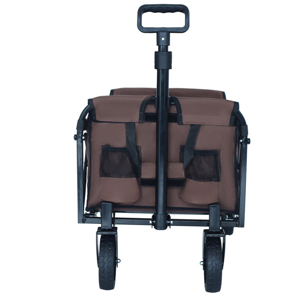 Expandable Dual-Layer Utility Wagon with 100% Extra Space - Grocery Cart for Camping, Shopping, Sports, Gardening, Fishing, Supports 225lbs, Brown -36