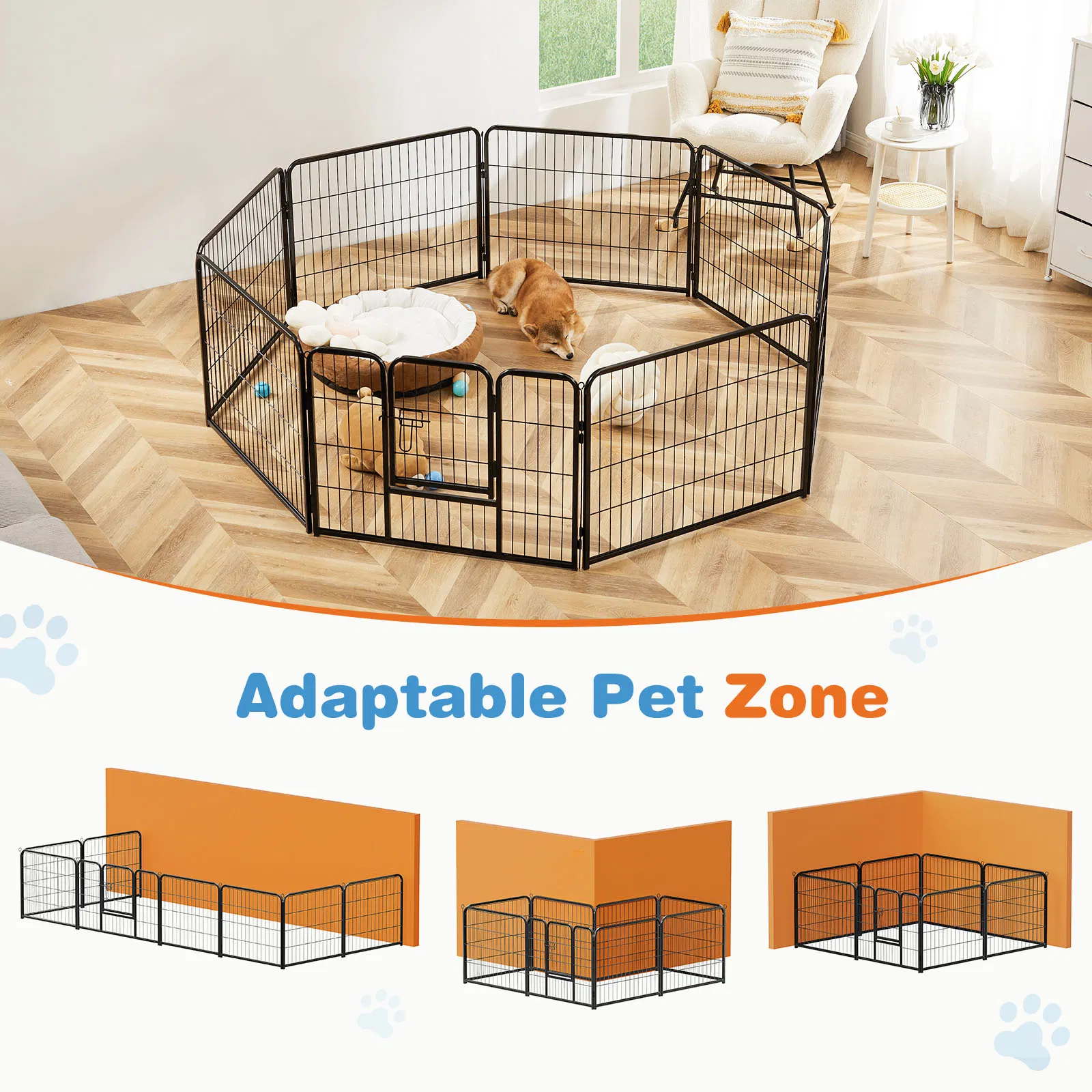 Dog Playpen Indoor Fence Height Metal Exercise Pen with Door Small Puppy/Medium/Large Dogs Animal Pet for Outdoor, Garden, Yard image 4