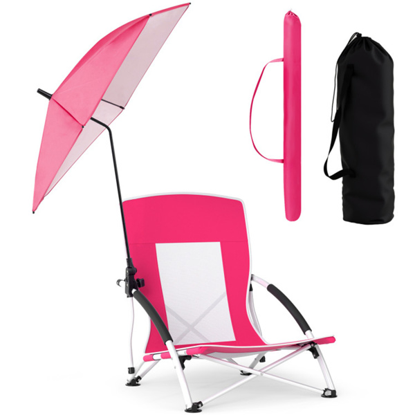 2 Pack Pink Umbrella Chair for Adults with Adjustable Parasol, Portable Backpack Beach Chair-12