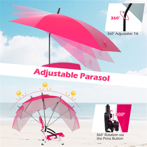 2 Pack Pink Umbrella Chair for Adults with Adjustable Parasol, Portable Backpack Beach Chair-14