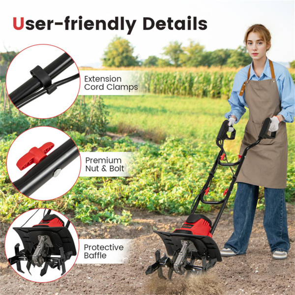 10 Amp  Electric Tiller - 380 RPM Garden Cultivator with 4 Blades, 14