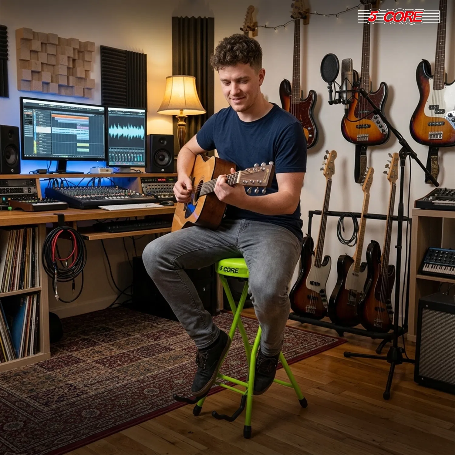 5 CORE Guitar Stool Seat Thick Cushioned Portable Durable Guitars Chair with Padded Holder Stand for Musicians - GSTOOL BLK image 11