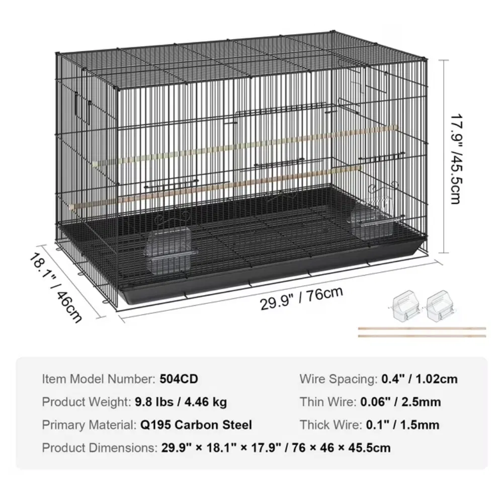 30" Bird Enclosure, Durable Metal Cage for Small Parrots, Budgies, Lovebirds, and Canaries, Includes Mobile Stand and Tray (Shipment from Walmart)