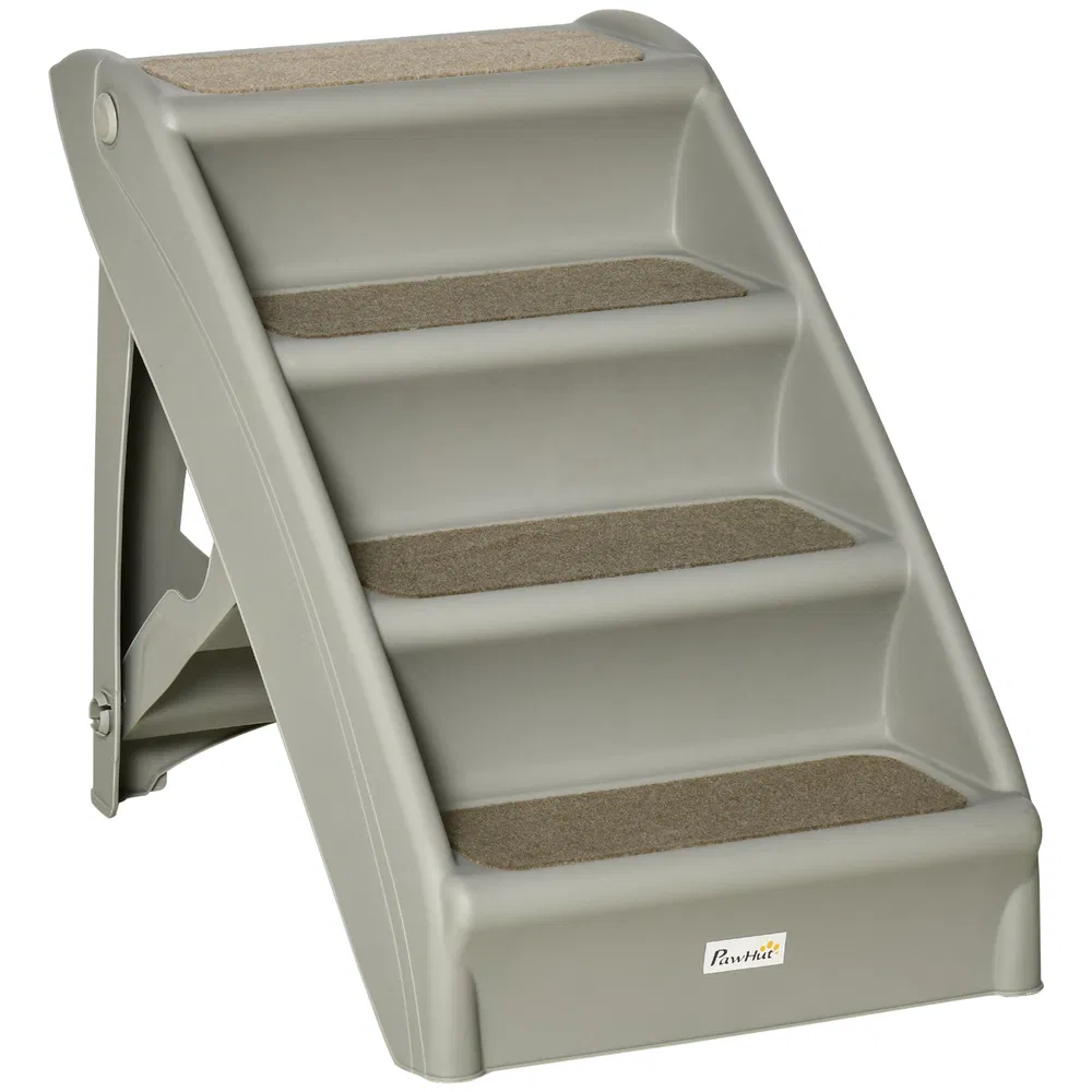 4-Level Portable Dog Stairs, Foldable Dog Steps for Small Dogs, Lightweight Cat Steps, with Nonslip Soft Mats, for High Bed, Sofa, Grey