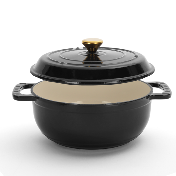 Cast iron 5QT cooking pot - Pure black - includes two silicone gloves - Enamel pot-15