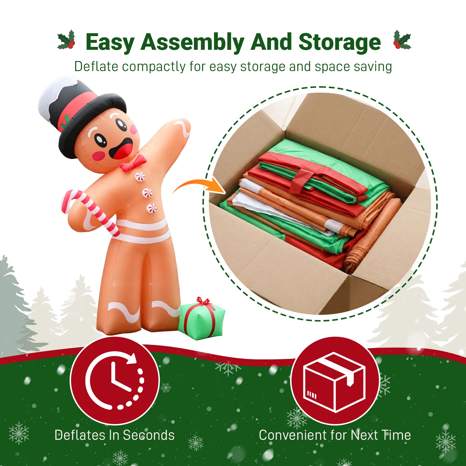 10.6FT Gingerbread Man with Gift Box Inflatable, 8 LED Lights, 190D Polyester Christmas Decor, US Plug image 9