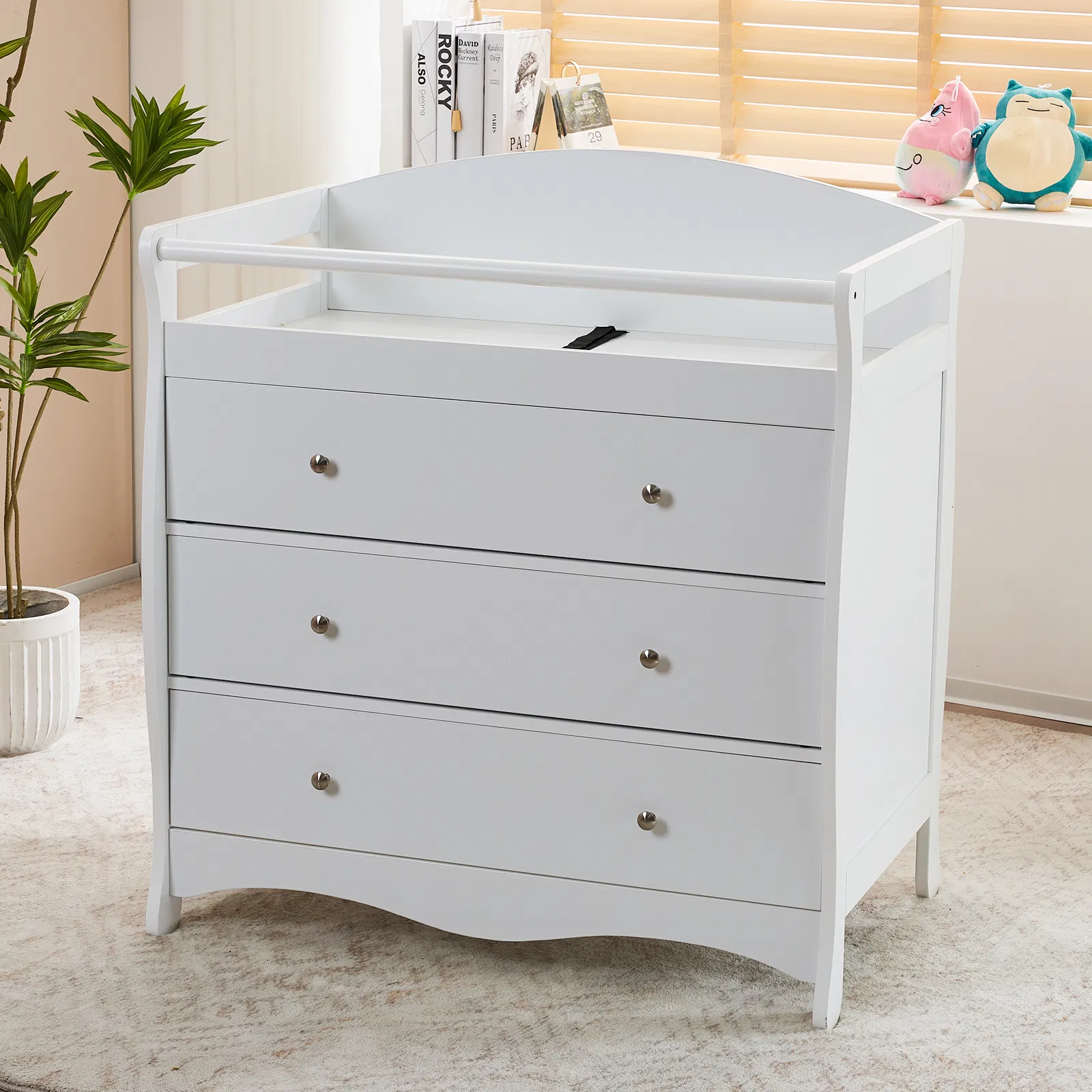 White 3-Tier Drawer Baby Cot with Safety Guard – 90.5x58x92cm | Wooden Baby Bed & Storage Combo image 2