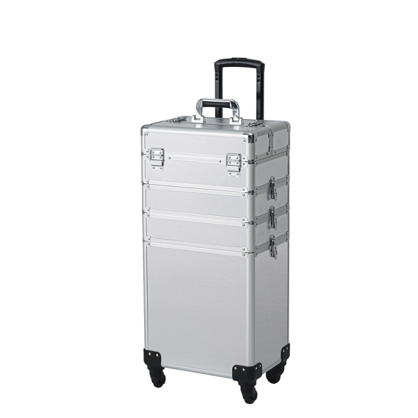 4-in-1 Draw-bar Style Interchangeable Aluminum Rolling Makeup Case Silver-23