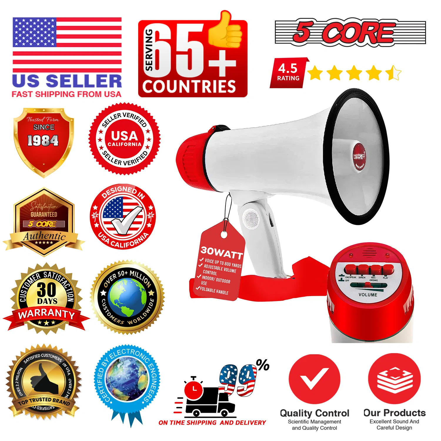 5 Core Megaphone 30W Bull Horn PA Speaker w 800 Yards Range Loud Siren Voice Amplifier Portable image 13