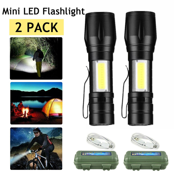 2 Pack USB Rechargeable Small LED Flashlights Camping Flashlight Work Light (Logistics only For USPS.TK/TMEU only For self-pickup)-14