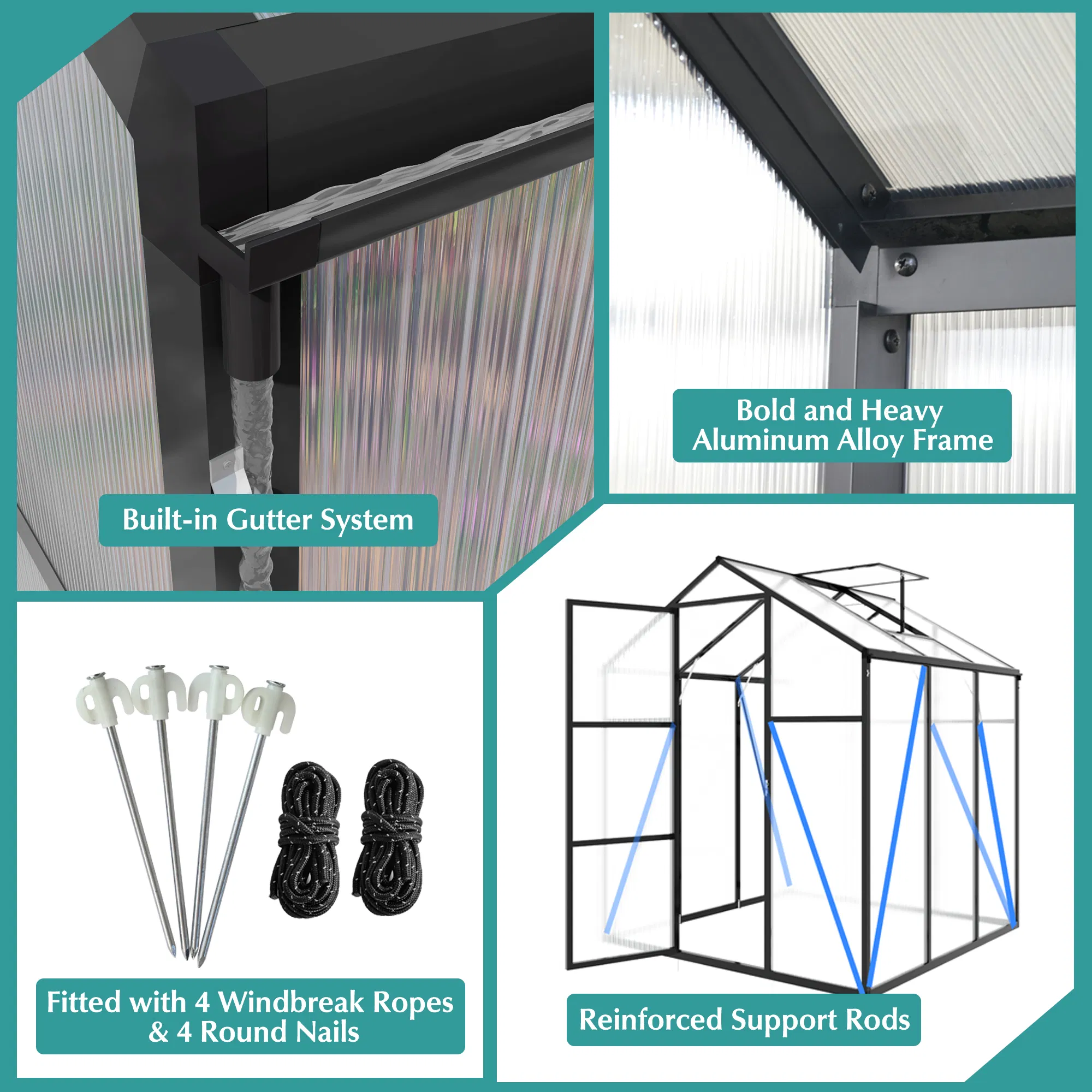 Newly marketed Gain height windproofaluminum greenhouse 6x6 FT Polycarbonate Greenhouse Raised Base and… image 5