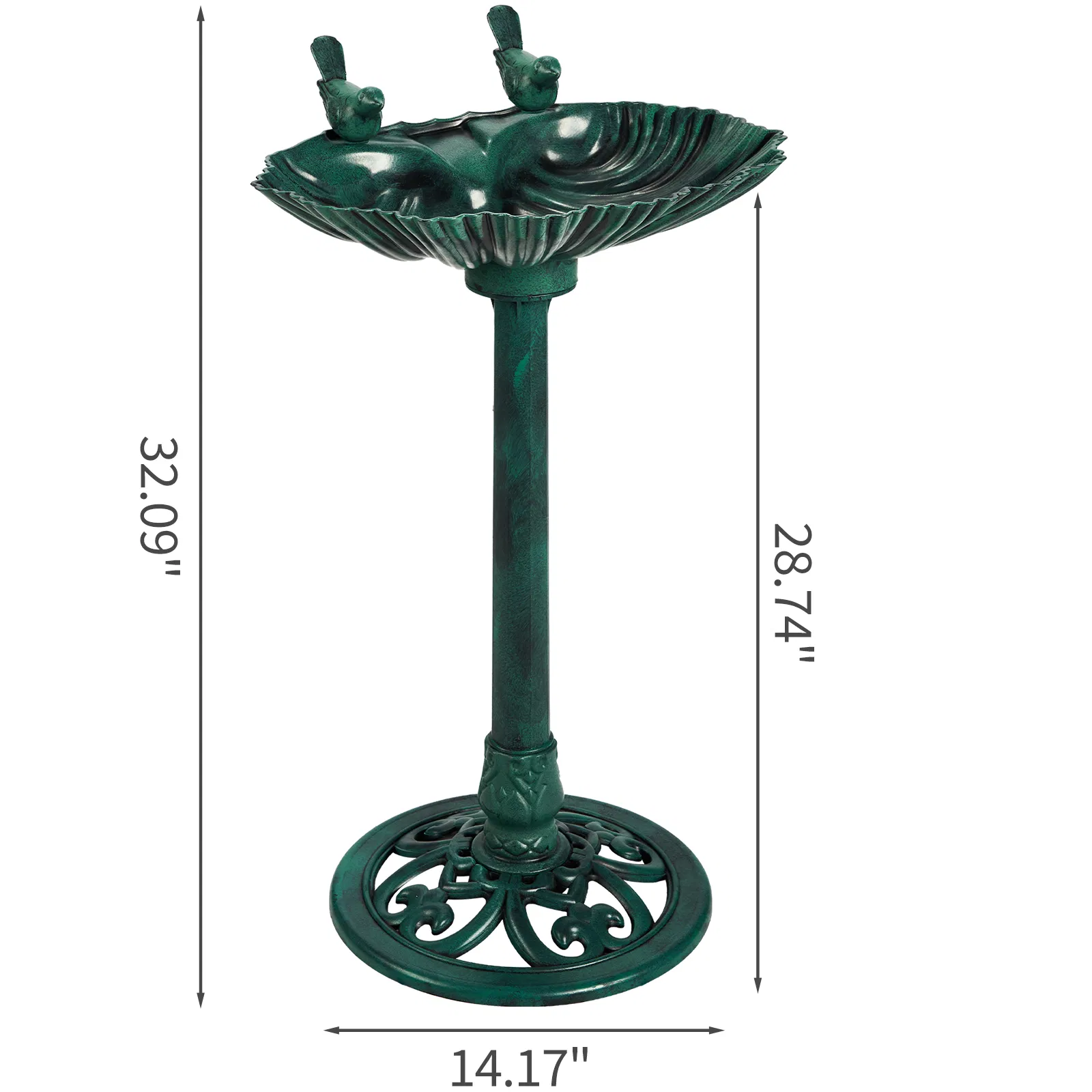 50*36*81cm Dark Green Resin Bird Bath With Shell Edge & 1.4W Solar Fountain image 11