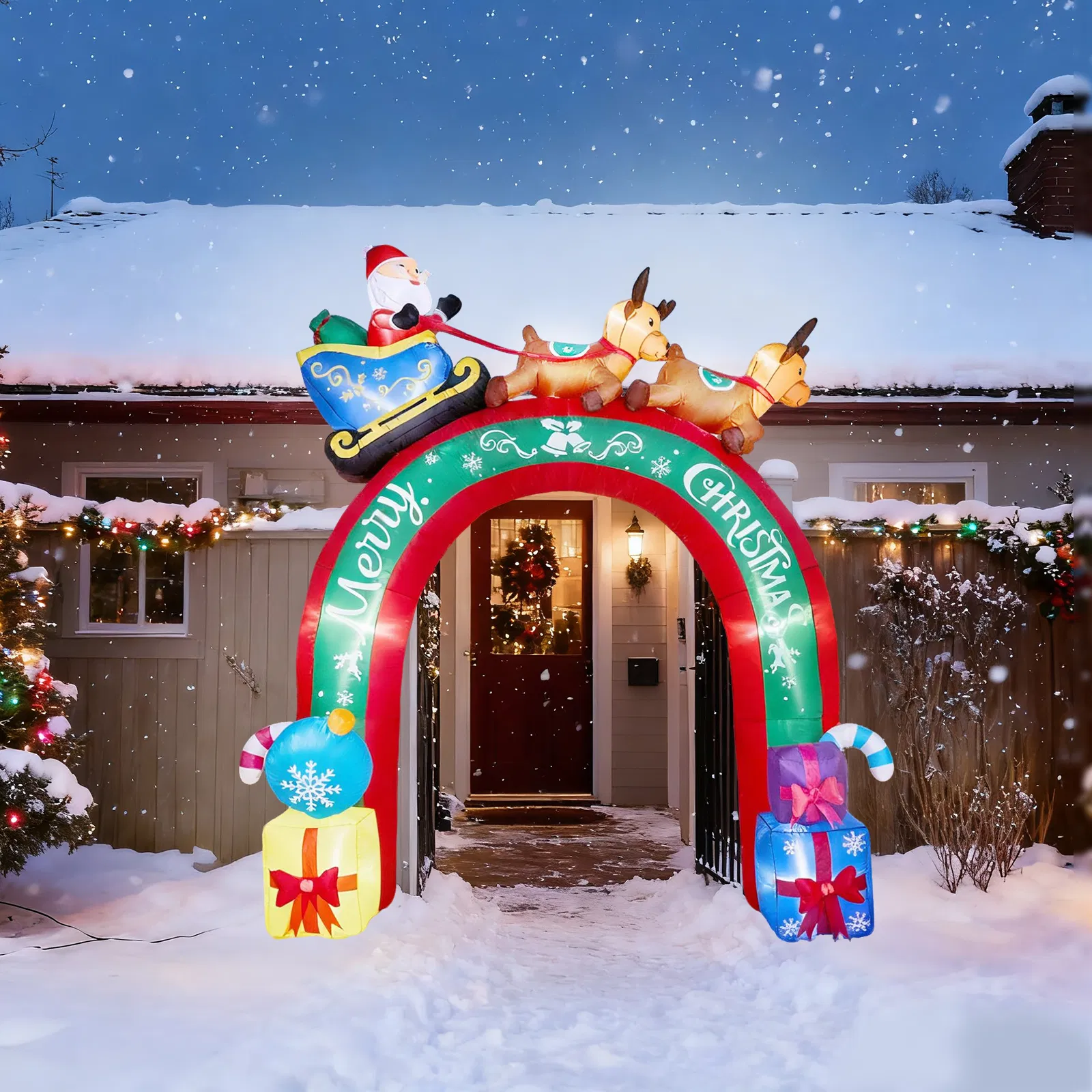 10FT Lighted Christmas Inflatable Archway, Inflatable Arch with Reindeer Pulling Santa's Sleigh, Blow Up… image 7