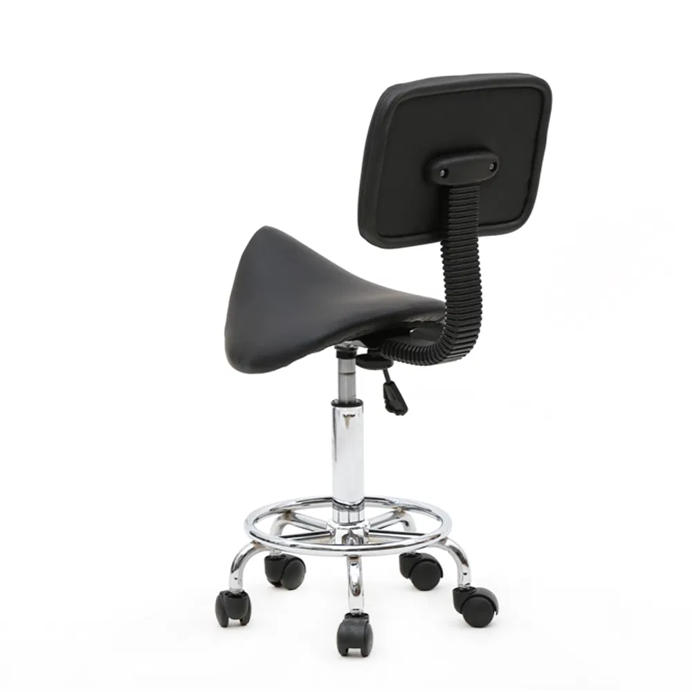 Saddle Shape Adjustable Salon Stool with Back Black image 19
