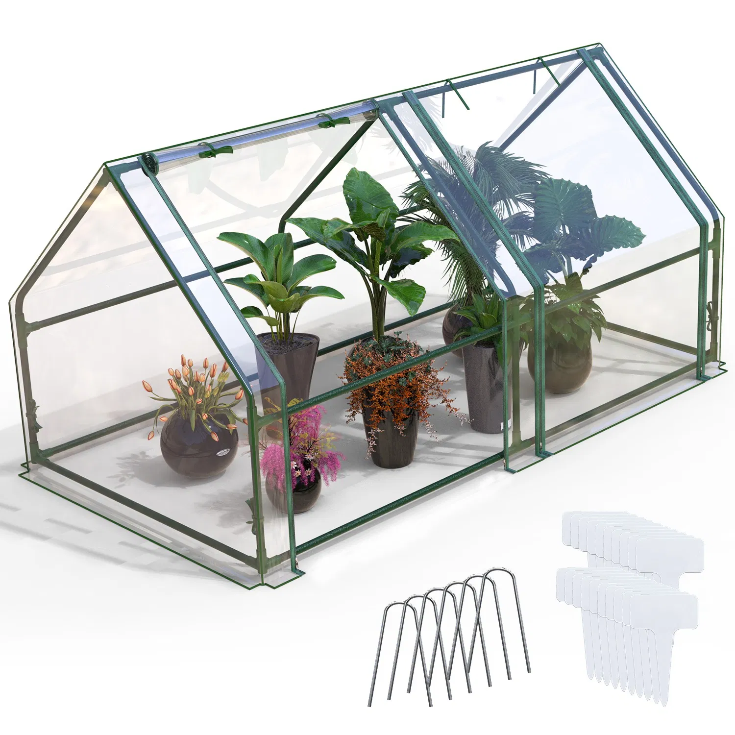 Portable Mini Greenhouse With Roll-Up Zipper Doors Waterproof UV-Resistant PVC Cover Hot House For Indoor Outdoor Garden Patio Backyard 70.86*33.46*37.4in — 1