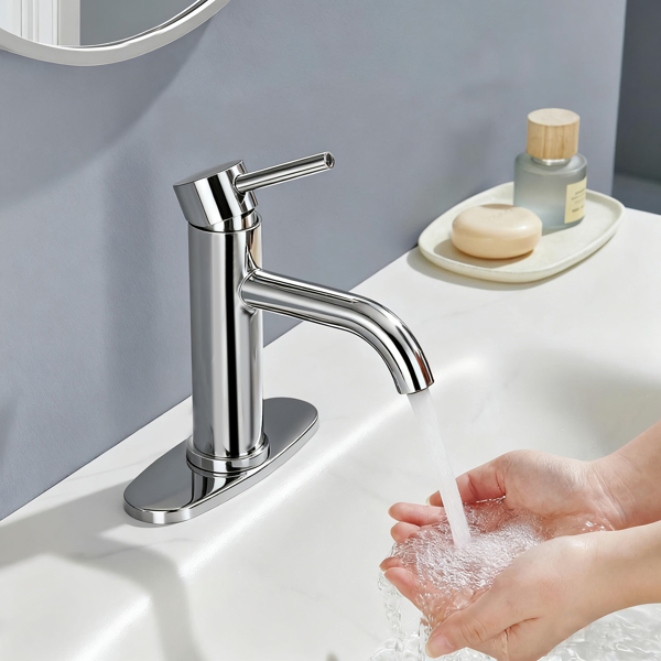 Single Handle Bathroom Faucet Lavatory Faucet Stainless Steel Single Hole-T10, Chrome[Unable to ship on weekends,usps/fedex]-11
