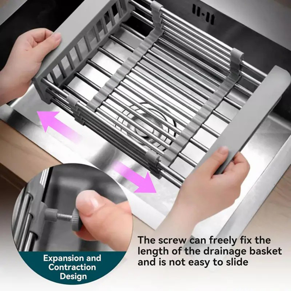 Adjustable Immersion Sink Dish Drying Rack With Stainless Steel Drain Basket - Portable And Retractable Space-Saving Fruit And Vegetable Solution(UPS/UPS logistics delivery supports self-pickup)-26