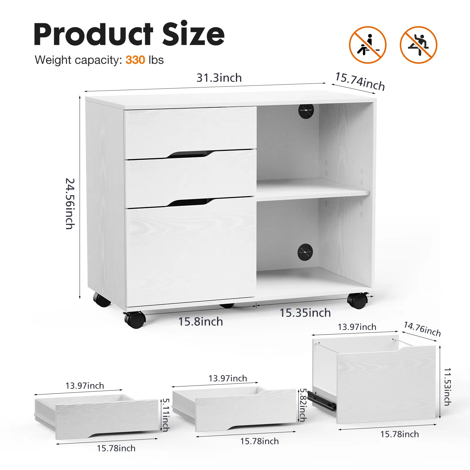 3 Drawer Mobile Rolling Lateral File Cabinet For Home Office And Kids Room image 5