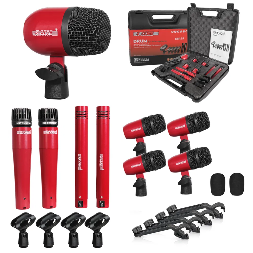 5 Core Drum Microphone Kit 9Pc All Metal Drummer Mics Tom/Snare & Cymbals Wired Instrument Drums Set image 26