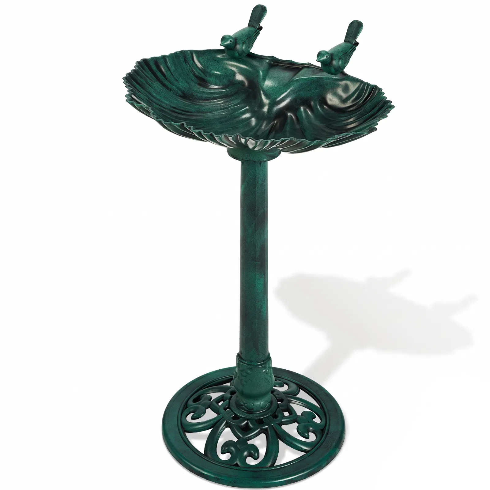 50*36*81cm Dark Green Resin Bird Bath With Shell Edge & 1.4W Solar Fountain image 4
