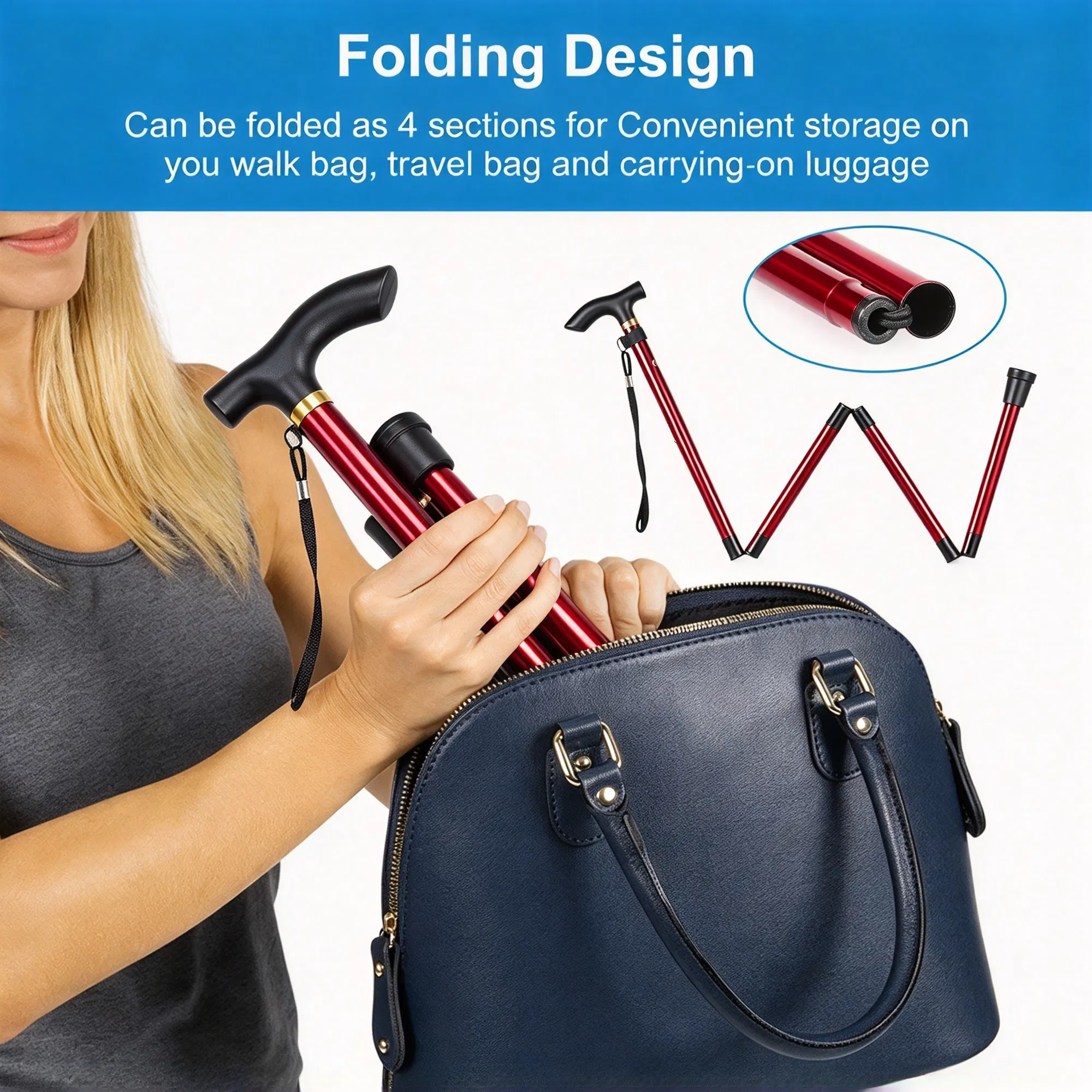 Folding Aluminum Hiking Stick with T-Handle
