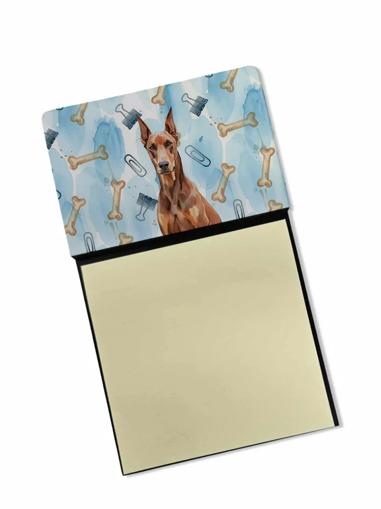Red Doberman Pinscher Coworker Watercolor Sticky Note Holder Refillable Dispenser Desk Accessory 3x3 Pad Gift · Default