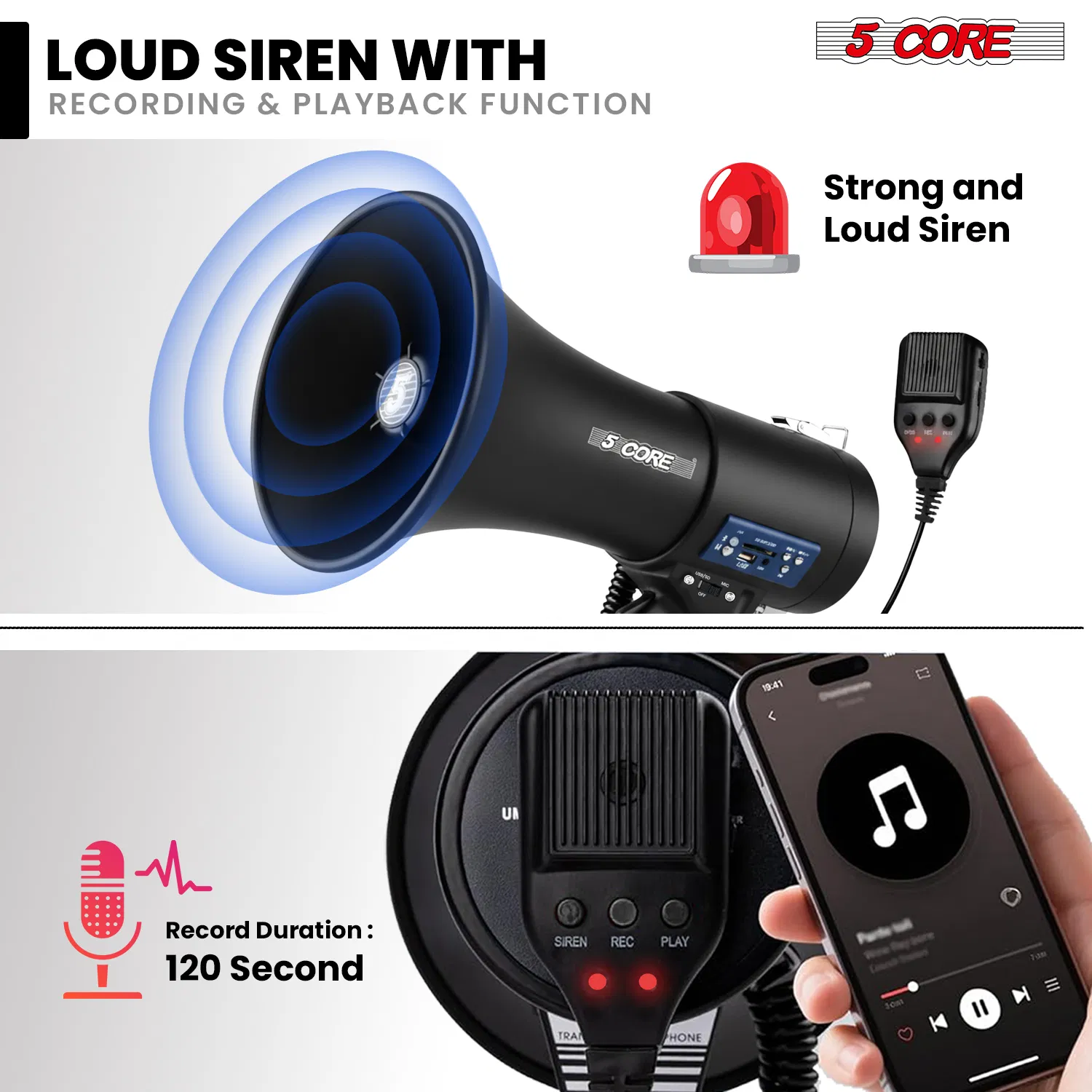 5 Core Megaphone Speaker 100/50W Loud Rechargeable/ Battery Power Bullhorn image 3