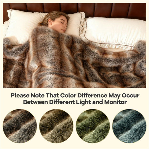 Brown Taupe 780GSM Faux Fox Fur Throw Blanket 60