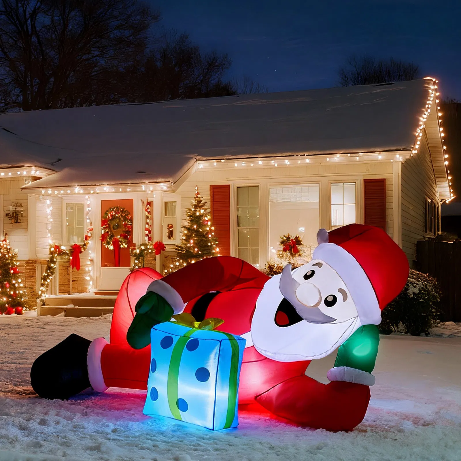 7FT Lighted Christmas Inflatable Decoration, Inflatable Santa Lying on Floor, Funny Blow Up Yard Decorations with Built-in LED Lights for Holiday Party Front Yard Lawn Garden Decor image 9