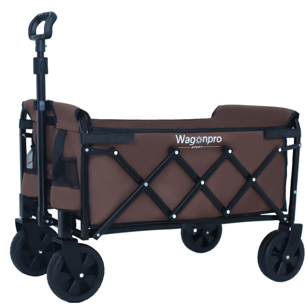Expandable Dual-Layer Utility Wagon with 100% Extra Space - Grocery Cart for Camping, Shopping, Sports, Gardening, Fishing, Supports 225lbs, Brown -31