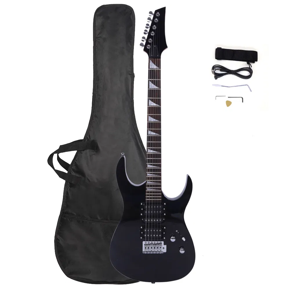 Novice Entry Level 170 Electric Guitar HSH Pickup Bag Strap Paddle Rocker Cable Wrench Tool Black