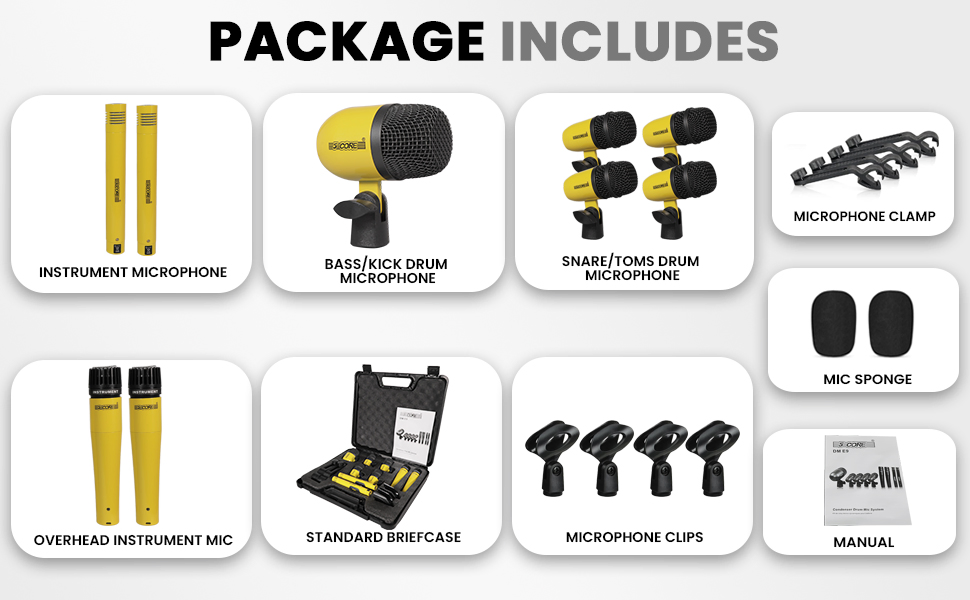 5 Core Drum Microphone Kit 9Pc All Metal Drummer Mics Tom/Snare & Cymbals Wired Instrument Drums Set image 21