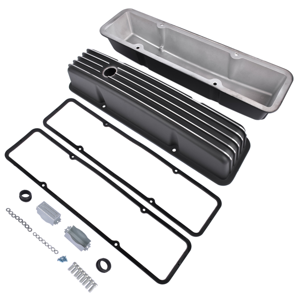 气门室盖 Valve Covers Fabricated Aluminum Polished for Chevy Small Block 283 302 305 327 350 400 1958-1986 Black-12