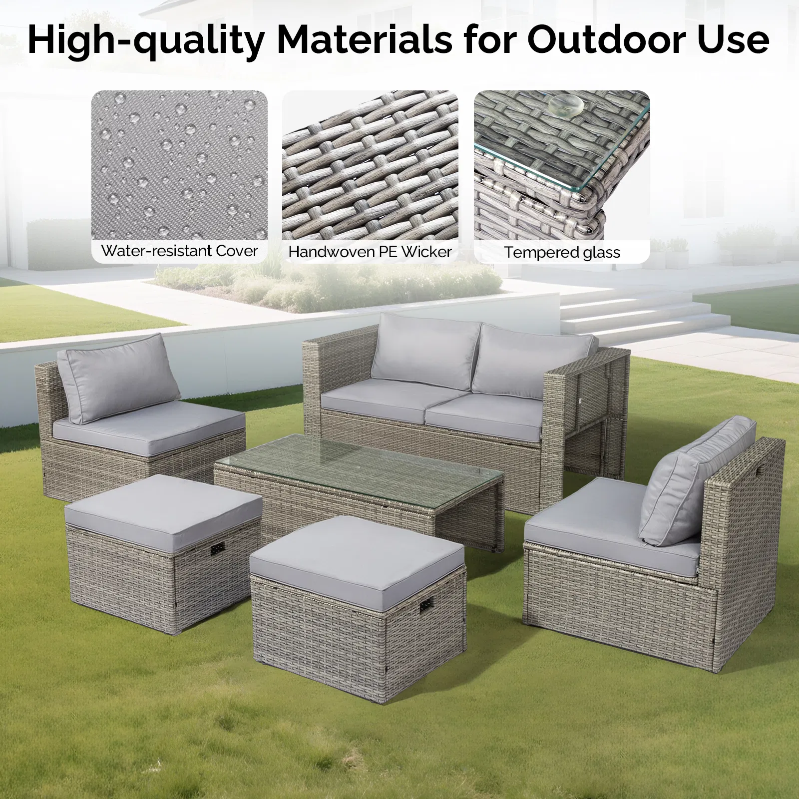 2pcs armless sofa + 2pcs footstool + 1pcs double sofa + 1pcs coffee table with storage, gray gradient… image 6