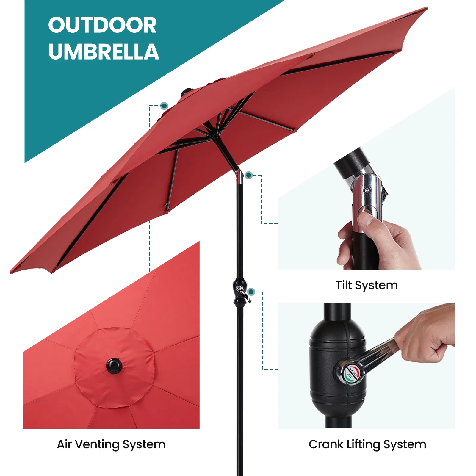 Outdoor Patio Umbrella with Push Button Tilt and Crank, Market Umbrella 8 Sturdy Ribs UV Protection… image 2