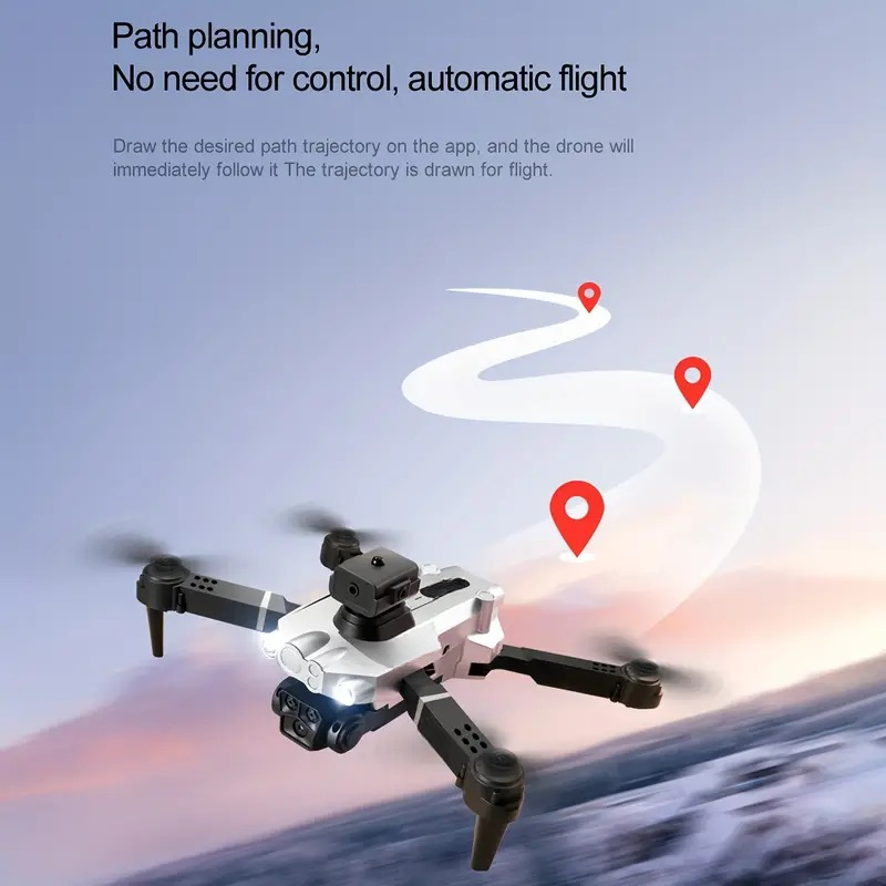 Silver dual-camera drone, equipped with optical flow hovering and intelligent obstacle avoidance functions, supports one-click operation. It offers stable and safe high-definition aerial photography