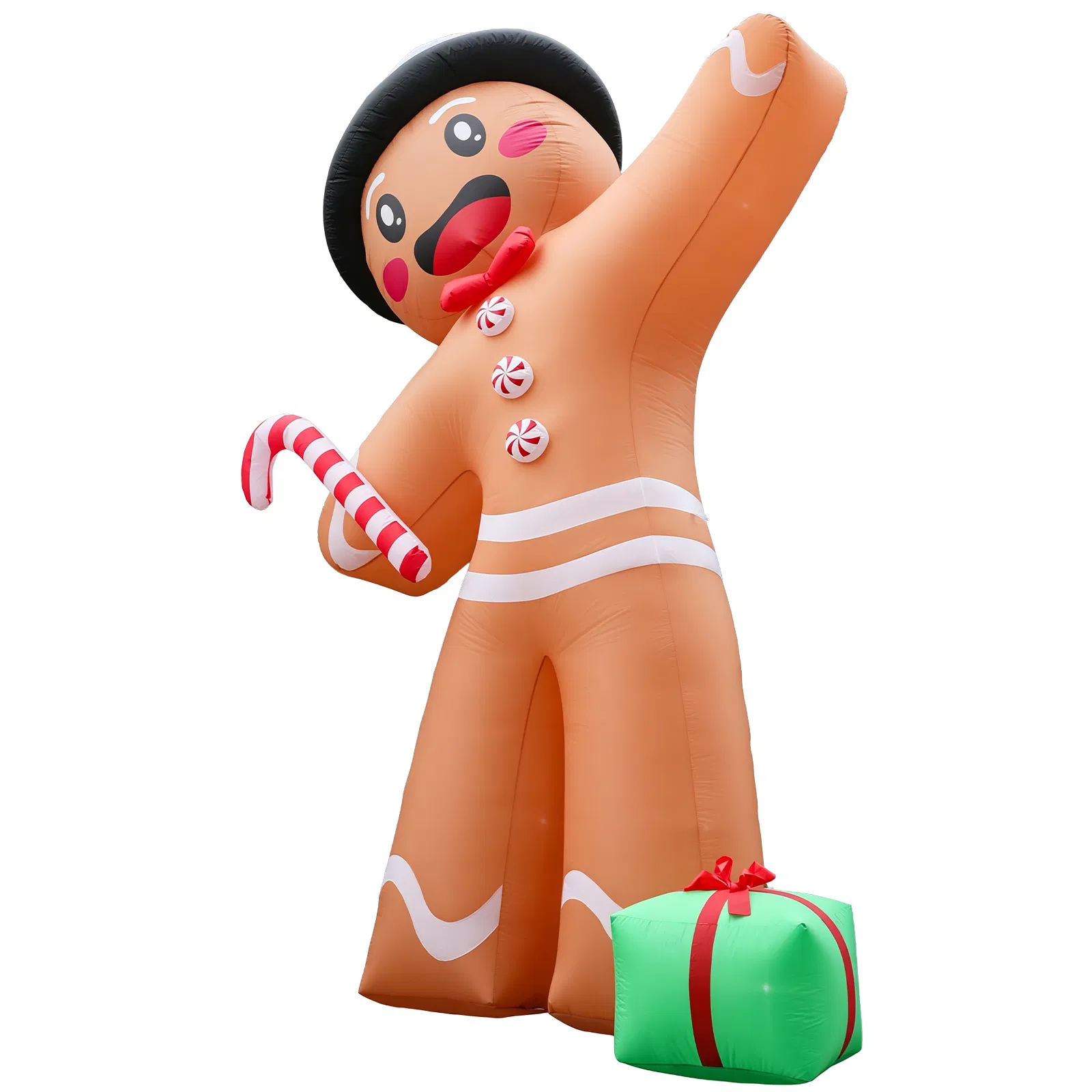 10.6FT Gingerbread Man with Gift Box Inflatable, 8 LED Lights, 190D Polyester Christmas Decor, US Plug image 3