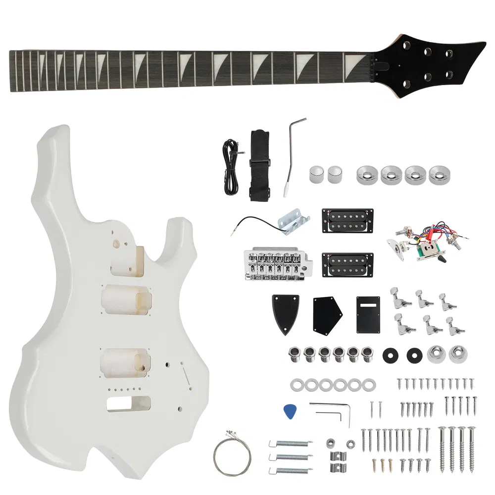DIY 6 String Flame Shaped Style HSH Electric Guitar Kits with Mahogany Body, Maple Neck and Accessories…