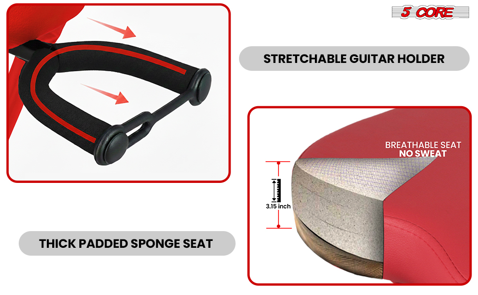 5Core Guitar Stool 3.15" Padded Chair Foldable Heavy Duty Music Seat Built in Foot Rest Guitar Stand image 13