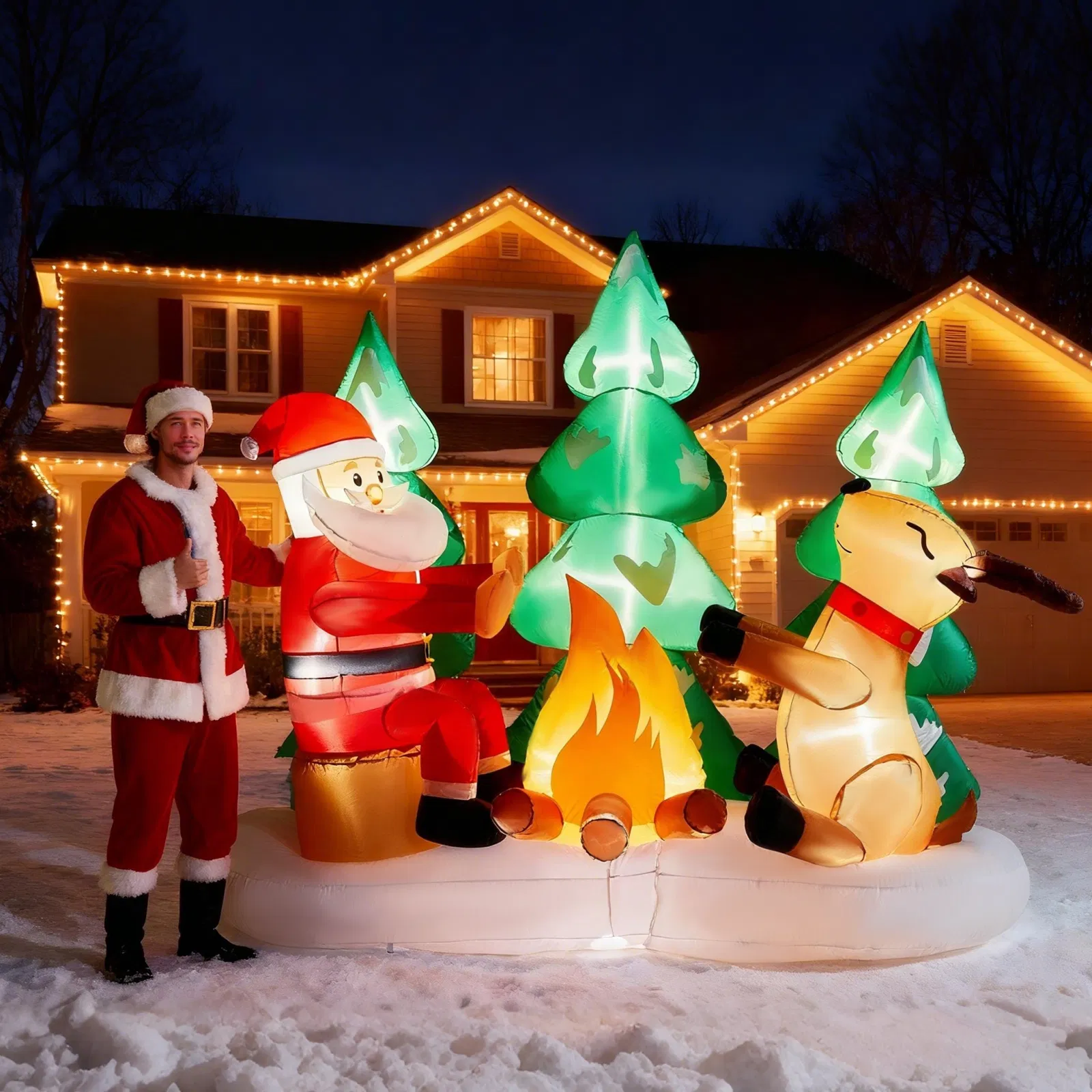 9FT Lighted Christmas Inflatable Decoration, Inflatable Santa and Reindeer Around Campfire, Funny Blow Up… image 9
