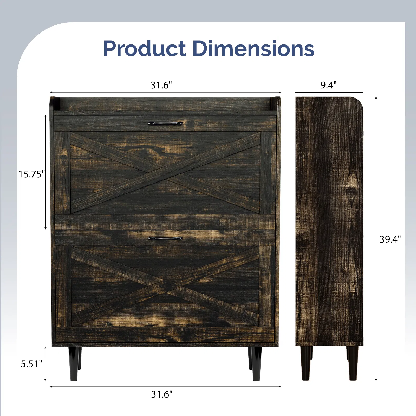 2-Drawer Top-Mounted Barn Door Shoe Cabinet Melamine Board Embossed MDF Shoe Cabinet 31.61*9.45*39.37in… image 5