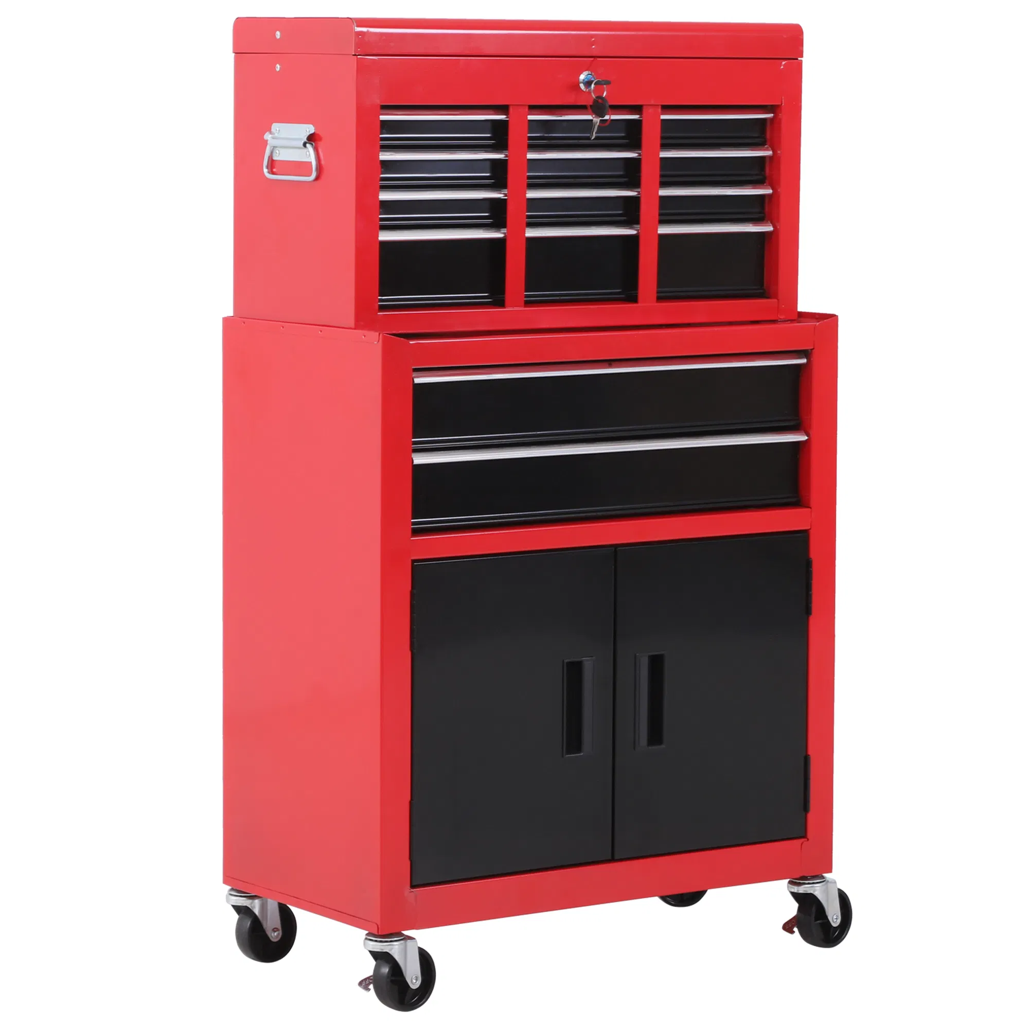 Mobile Tool Chest Rolling Cabinet with Wheels 6-Drawer Storage Detachable Organizer Lockable Combo for Workshop Garage Black