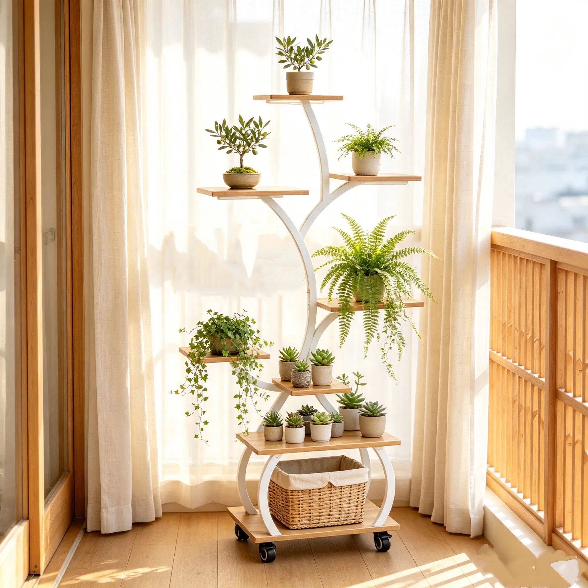 Tree Shaped Plant Stand with Full Spectrum Grow Light, White Metal Frame Plant Shelf with Lockable… image 9