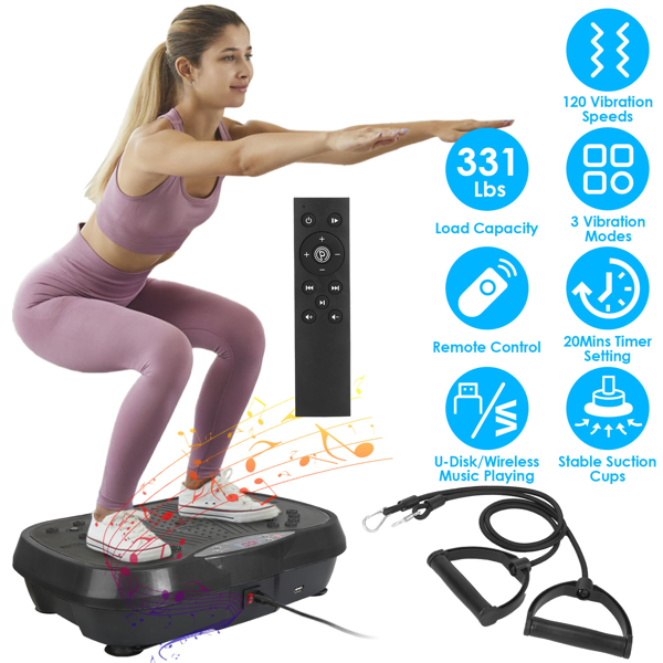 Vibration Plate Exercise Machine with 120 Speed Levels & 2 Resistance Bands, 331Lbs Load Capacity Whole Body Workout Machine USB Music Player for Home Weight Loss & Muscle Toning-14