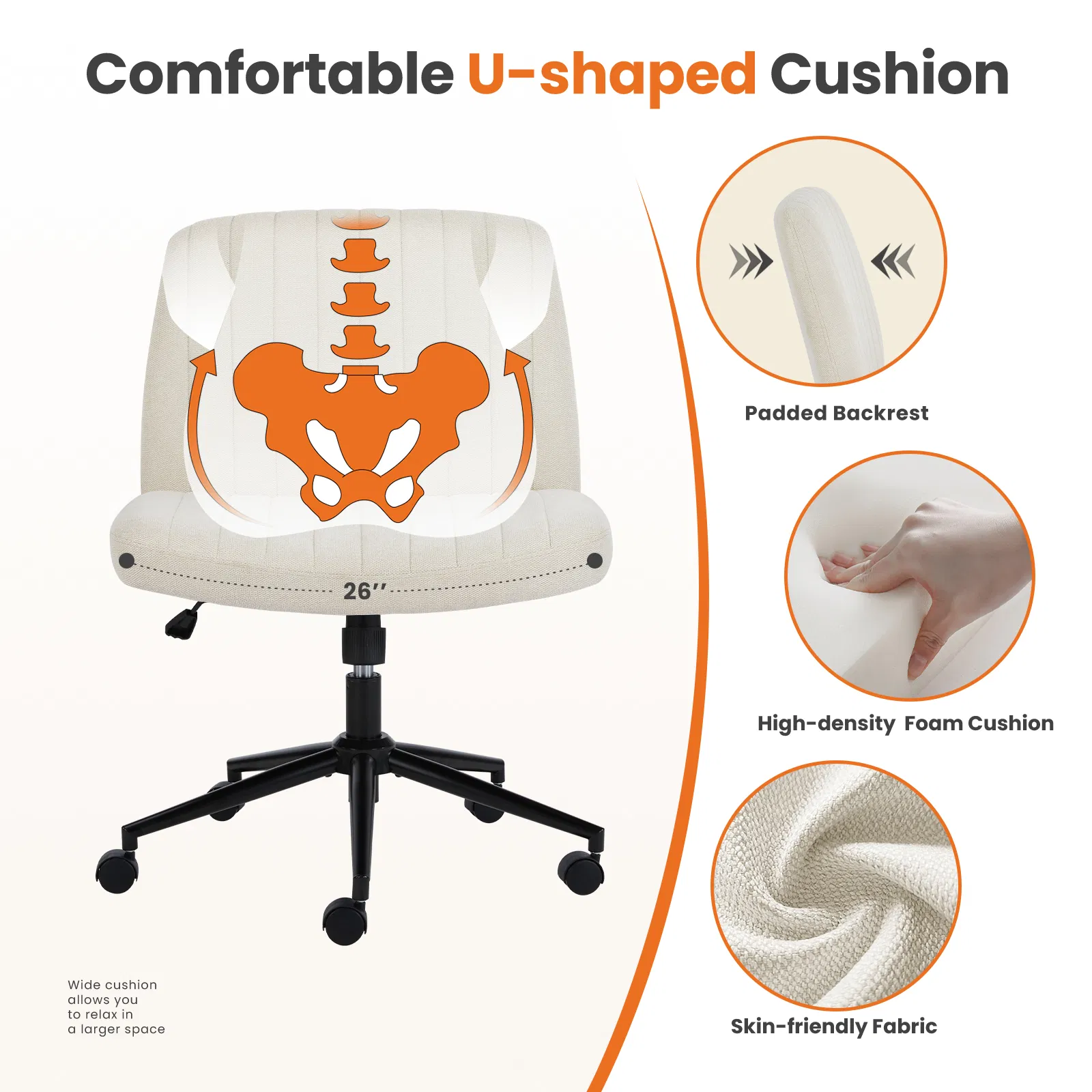Office chair, backrest, armless office chair, adjustable swivel for comfortable home office, pink, Teddy wool fabric image 4