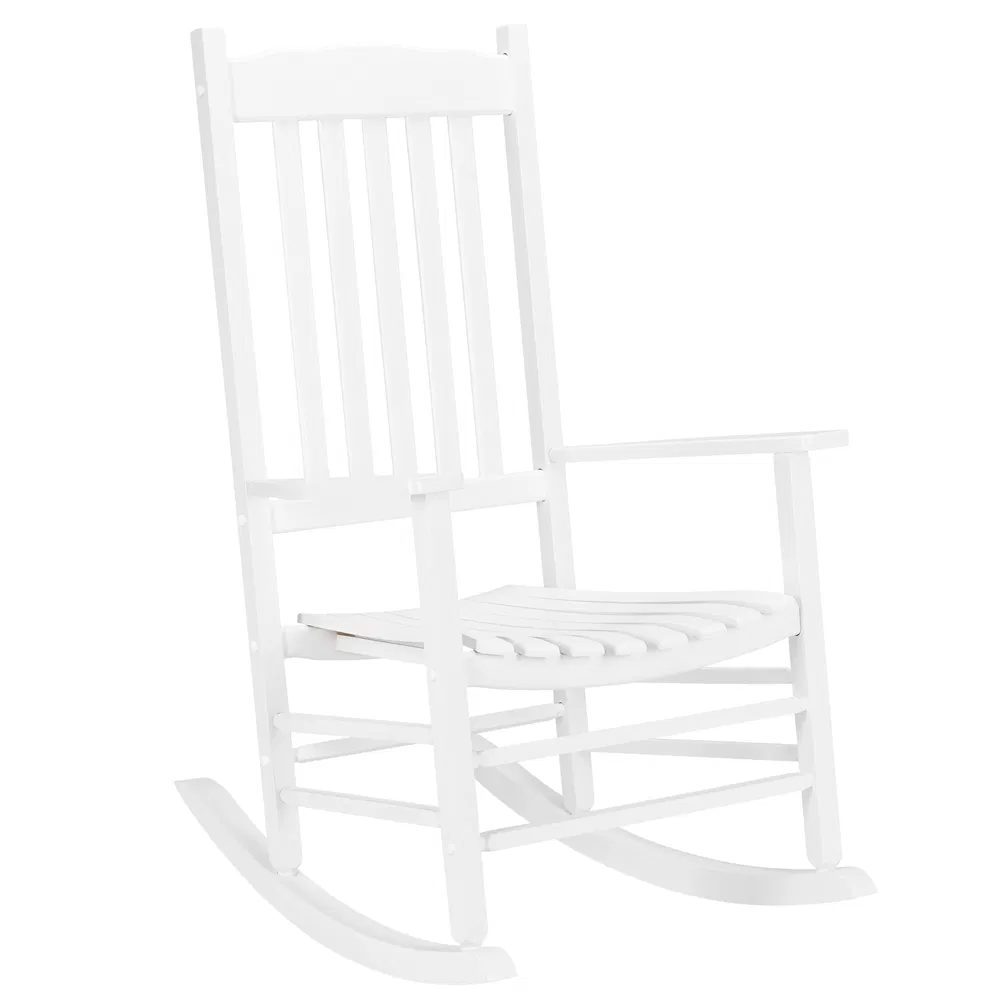 68.5*86*115CM Square Wooden Rocking Chair Wavy Backboard White image 8