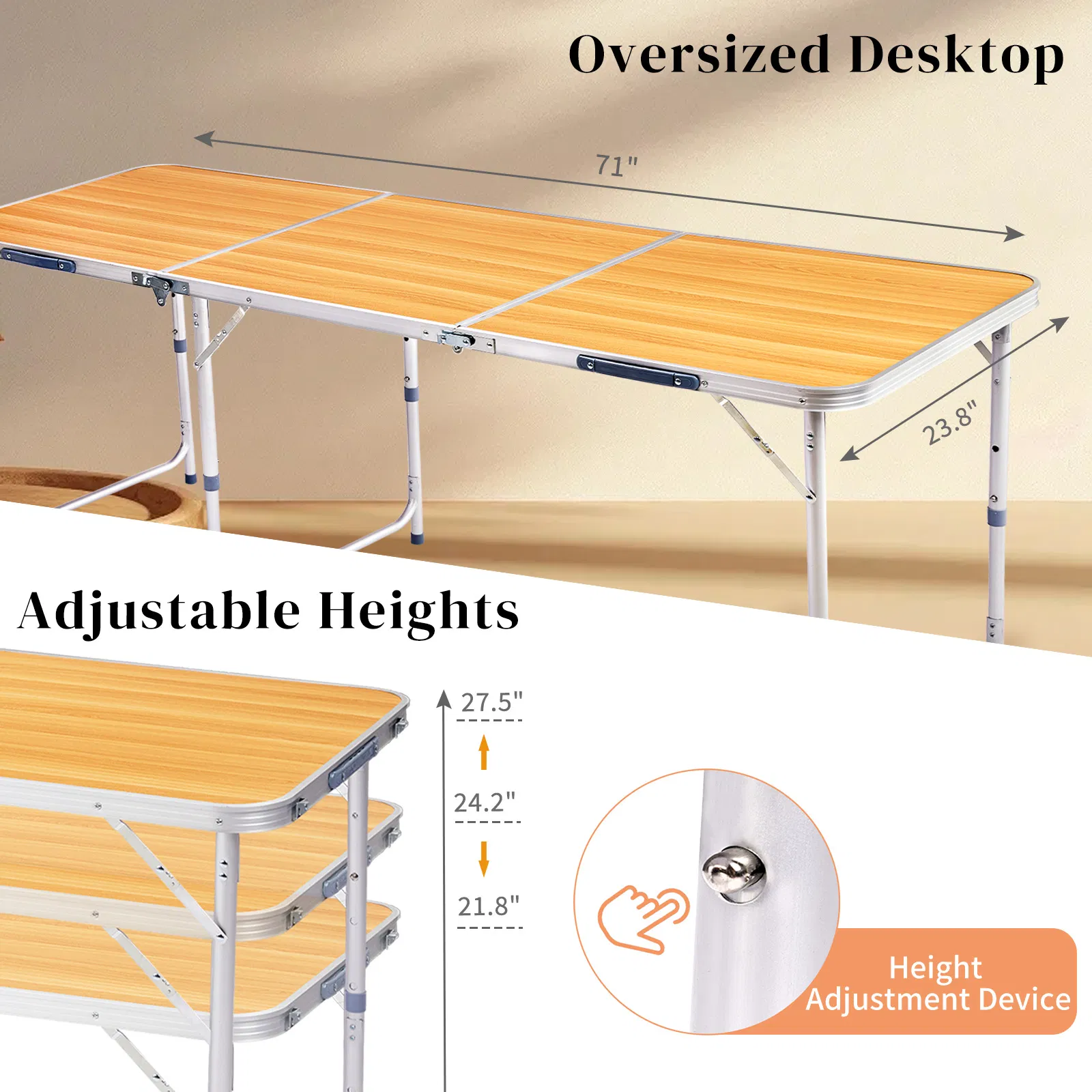 6ft Aluminum Alloy Folding Table wood grain color image 6