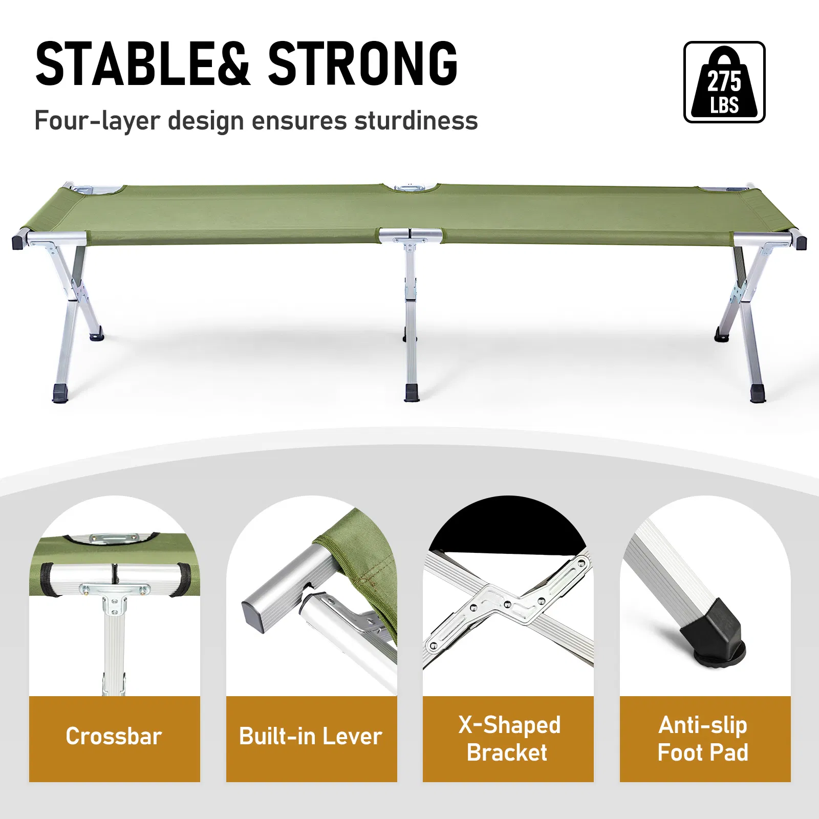 [Old Code: 27860141]RHB-03A Portable Folding Camping Cot with Carrying Bag Army Green image 12