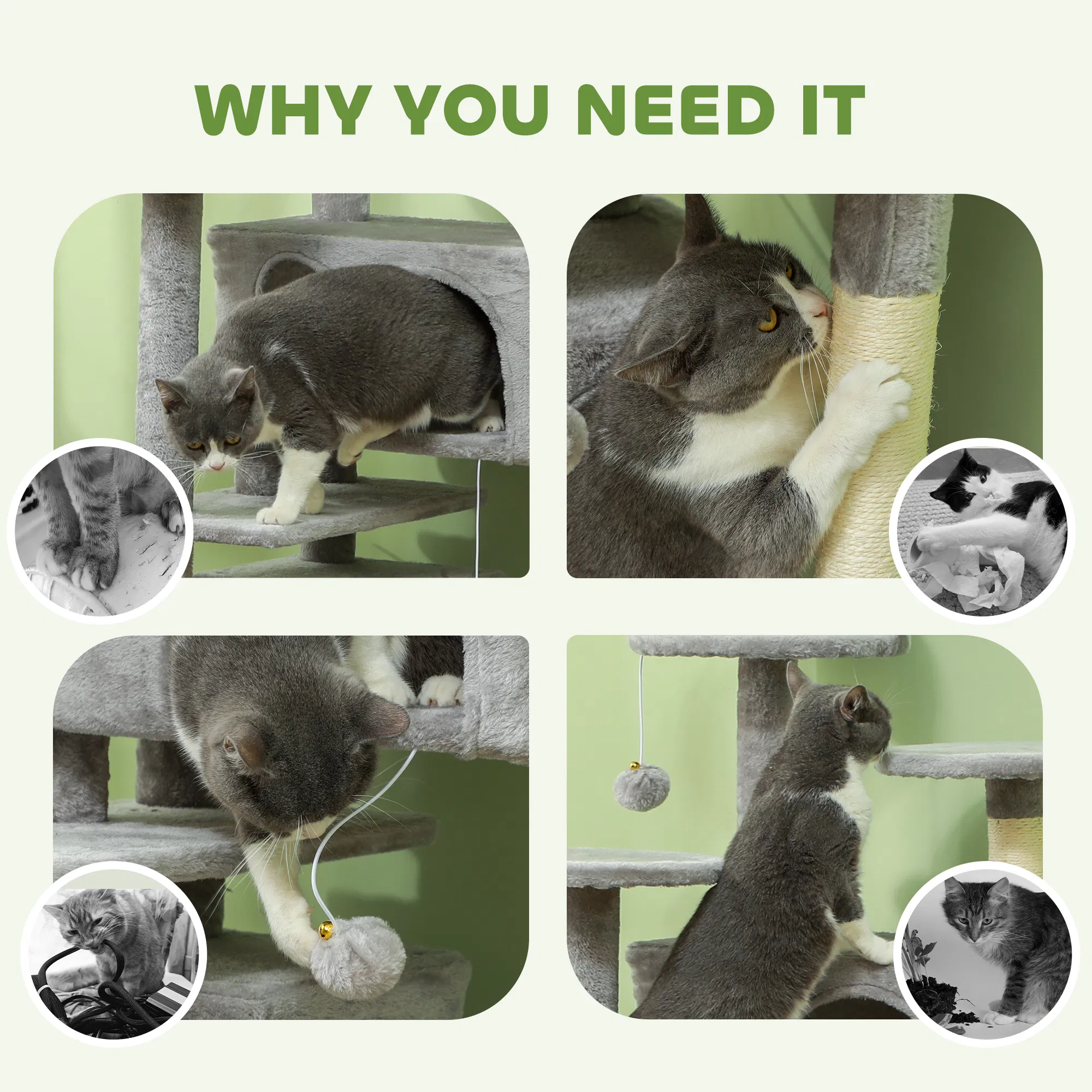 54" Cat Tree, Multi-Level Cat Tower with Scratching Posts, Cat Condos, Bed, Platforms, Ramp, Toy Ball, Light Grey — image 1
