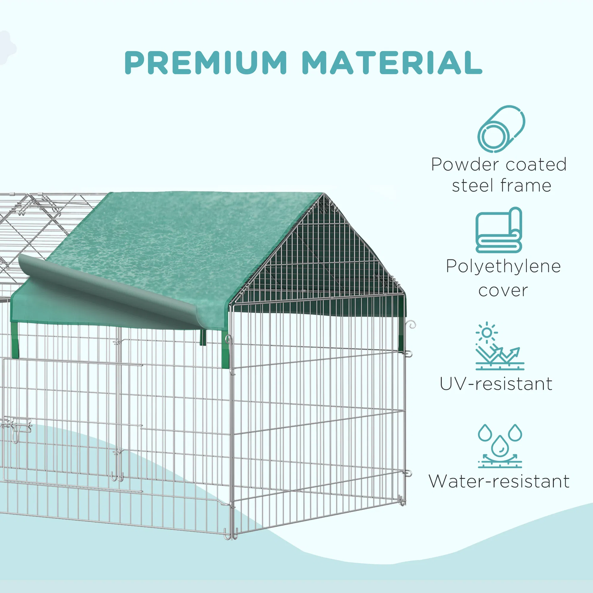 87x41x41-IN Catio Rabbit Guinea Pig Cage Chicken Coop Run, Small Animal Enclousure Outdoor Indoor with Cover and Multiple Doors, Green